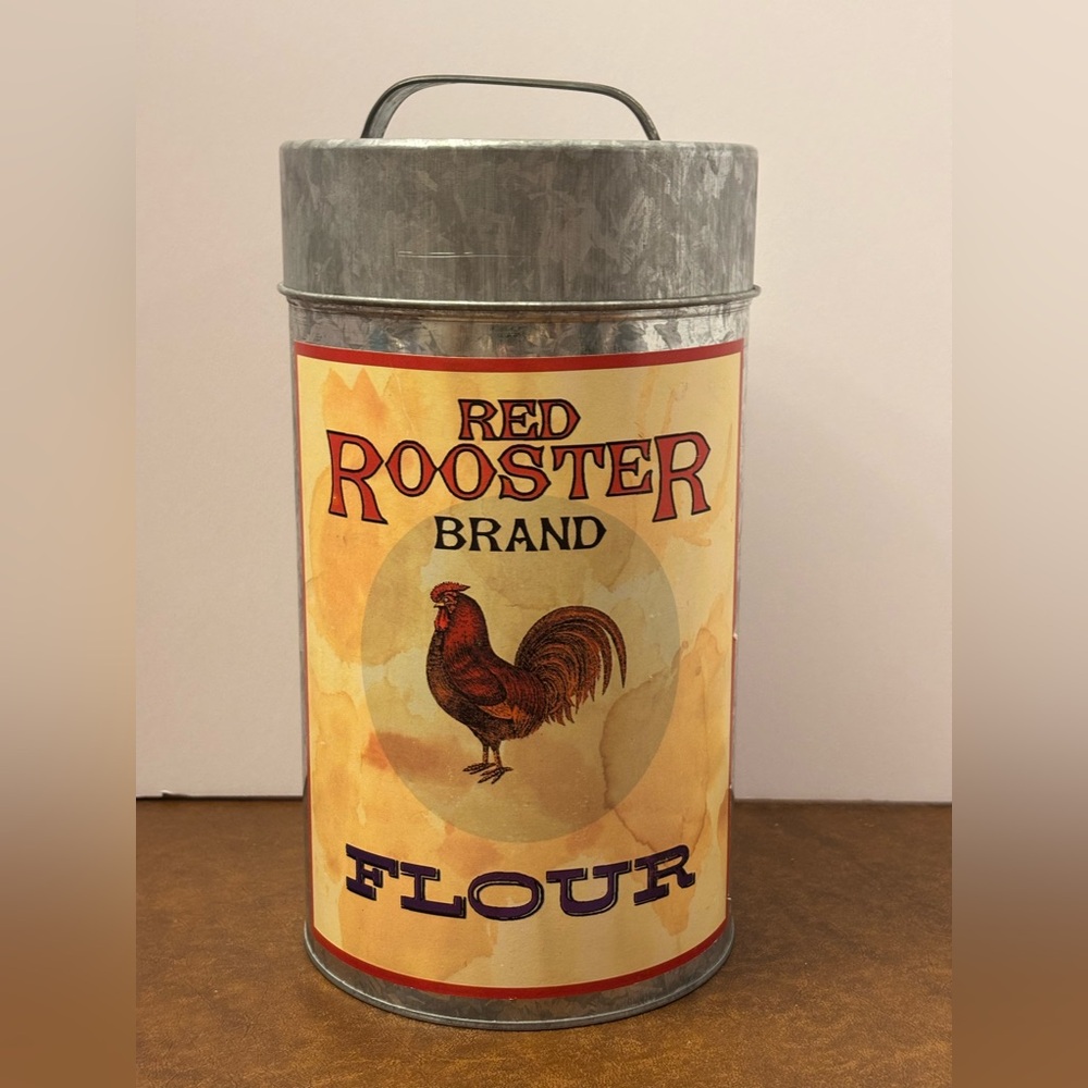 Red Rooster Tin Flour Canister